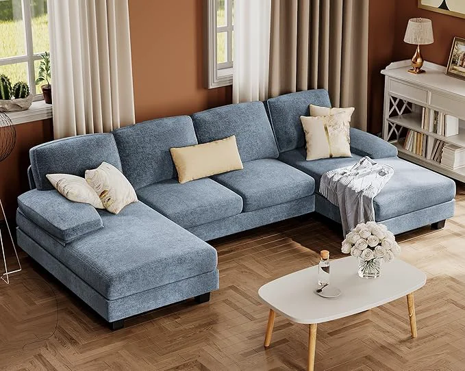 Trusted Furmax Sectional Couches for Living Room U-Shaped Sofa Couch with Linen Fabric 4 Seat Sofa Set with Double Chaise for Apartment Fabric Light Blue About ThisOverview Professional