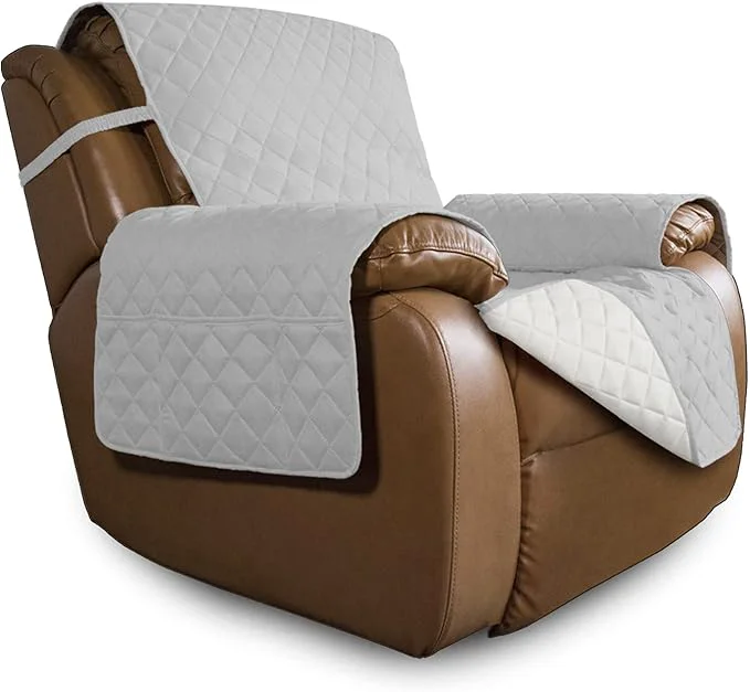 Detailed Easy-Going Oversized Recliner Cover Reversible Couch Cover Sofa Cover for Living Room Water Resistant Furniture Protector with Elastic Straps for Pets Dog Oversized Recliner Light Gray Ivory About ThisOverview Refined