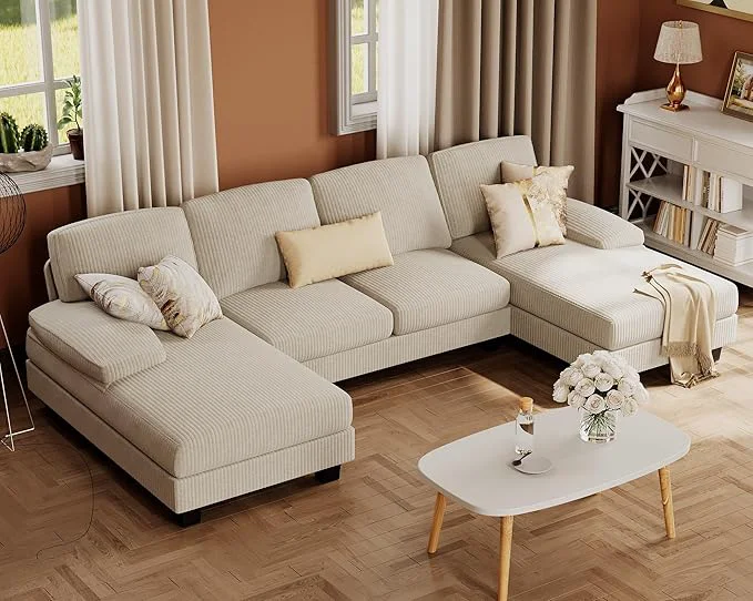 Practical Furmax Sectional Couches for Living Room U-Shaped Sofa Couch with Linen Fabric 4 Seat Sofa Set with Double Chaise for Apartment Corduroy Beige About ThisOverview Solid