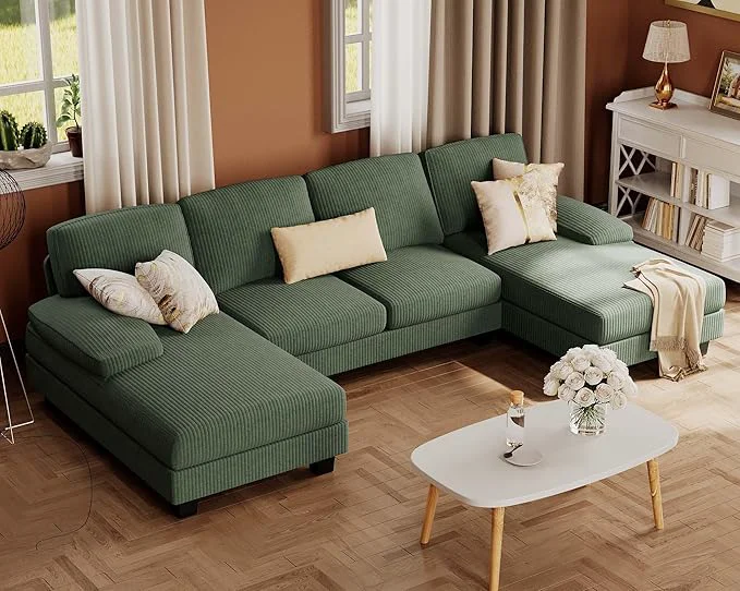 Proven Furmax Sectional Couches for Living Room U-Shaped Sofa Couch with Linen Fabric 4 Seat Sofa Set with Double Chaise for Apartment Corduroy Dark Green About ThisOverview User-Friendly