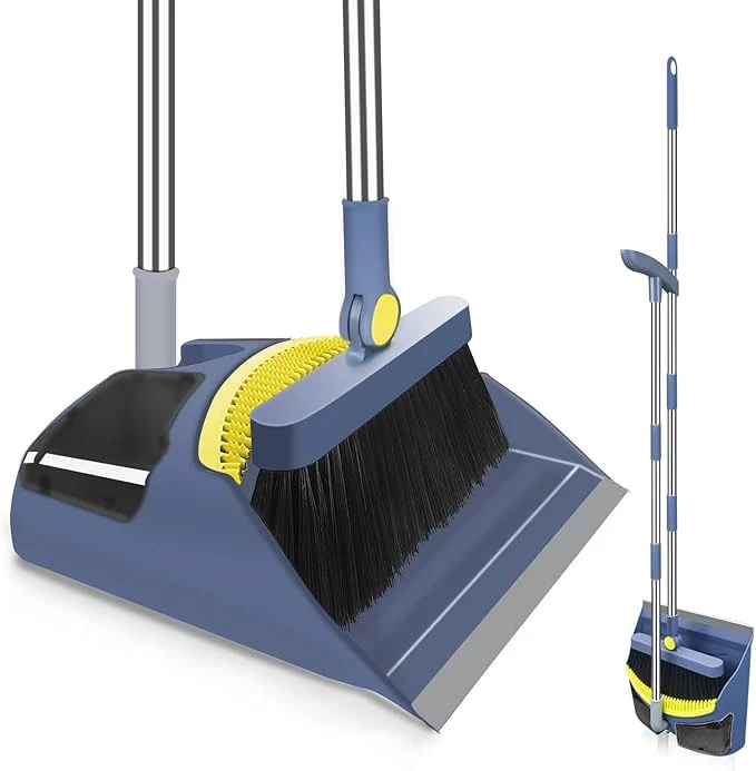 Verified Broom with Dustpan Combo Set 55 Long Adjustable Handle Broom and Dustpan Set Pet Hair Removal Broom with Dustpan Teeth to Clean Hair Suitable for Home Kitchen Office Hall Floor Blue About ThisOverview Enhanced