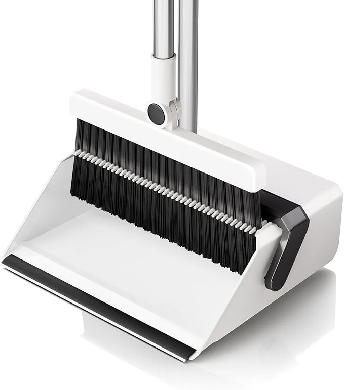 Expertly Made Broom with Dustpan Combo Set UOEOS One-Sweep Clean Pet Hair Removal Broom with Self-Cleaning Double-Layer Teeth High Density Broom and Windproof Dustpan for Indoor OutdoorAbout ThisOverview Specialty