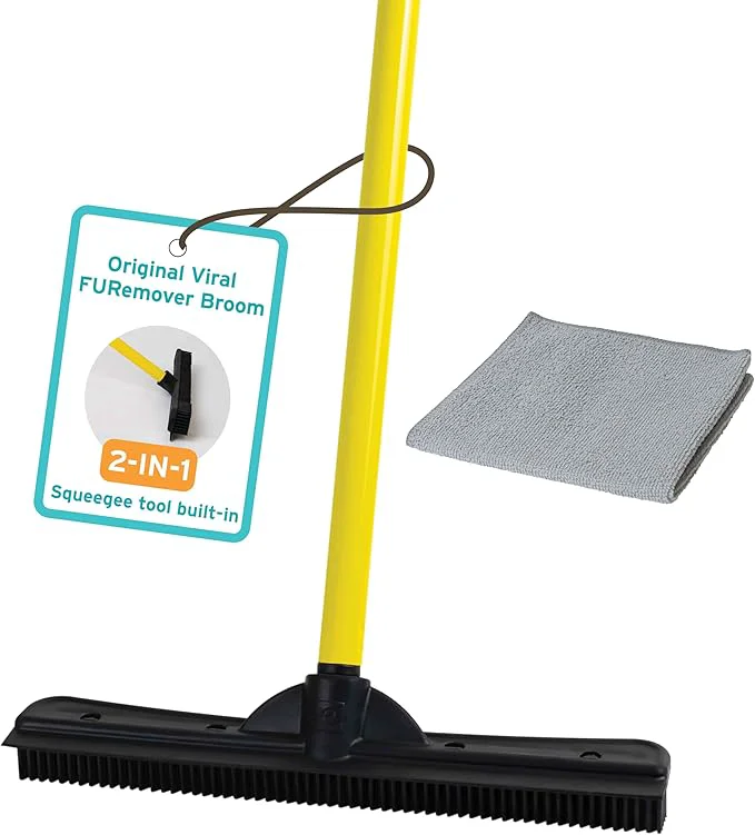 Safe FURemover Pet Hair Rubber Broom with Squeegee with 58 Telescopic Handle for Carpet Tile and Hardwood and Scrub Cloth ComboAbout ThisOverview World-Class