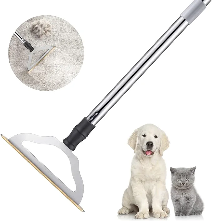 Exclusive 47 Adjustable Long Handle Carpet Rake Pet Hair Remover Reusable Large Metal Lint Remover Brush for Embedded Fur Removal from Low Pile Rugs Stairs Carpet Brush Scraper Dog Cat Hair Remover BroomAbout ThisOverview Flexible