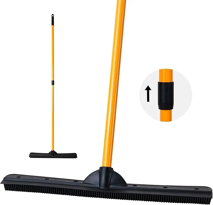 Outstanding FURemover PRO Pet Hair Rubber Broom with Squeegee 58 Telescopic Handle for Carpet Tile and HardwoodAbout ThisOverview Soft