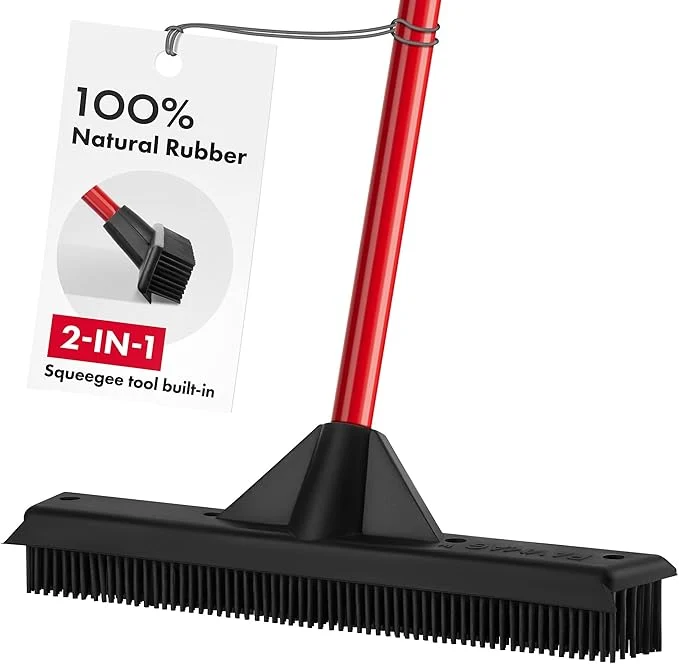 Recyclable Pet Hair Remover Rubber Broom with Built in Squeegee - Carpet Rake for Pet Hair Removal on Hardwood Floor Carpet Tile - Picks Up More Dust Debris - Rinse to CleanAbout ThisOverview Innovative