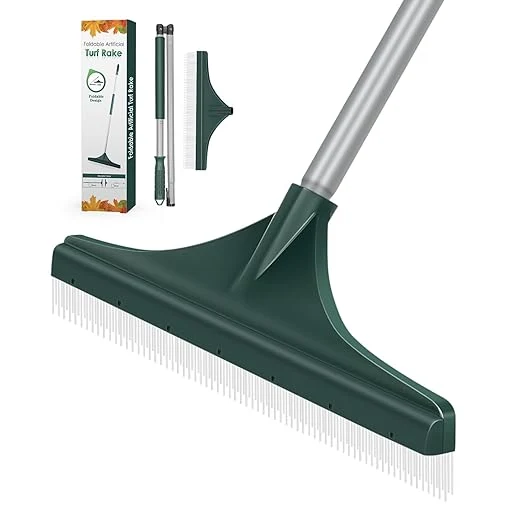 Genuine Artificial Grass Turf Rake with Foldable Lightweight Steel Handle 51 Folding Turf Brush for Carpet Cleaner with Ergonomic Design Suitable for Pet Hair Removal Silver Handle and Green HeadAbout ThisOverview Functional