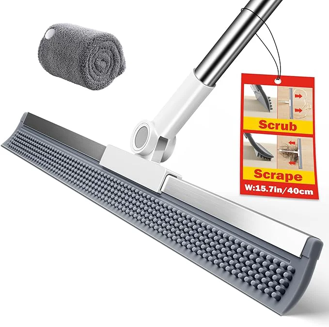 Classic Floor Squeegee for Concrete Floors 180° Rotating Silicone Broom Squeegee for Floor with Long Handle and Dual-Sided Blade Design Water and Pet Hair Remover for Bathroom Floors Tile Deck and GlassAbout ThisOverview Pure