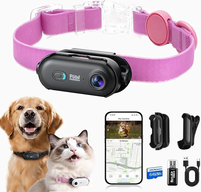 Verified 4K UHD Cat Dog Pet Camera Collar Video Recorder with Phone App View Outdoor Indoor POV Action Cam for Kitty and Big Cats Black - Pink Waterproof Collar - S 64g About ThisOverview Innovative