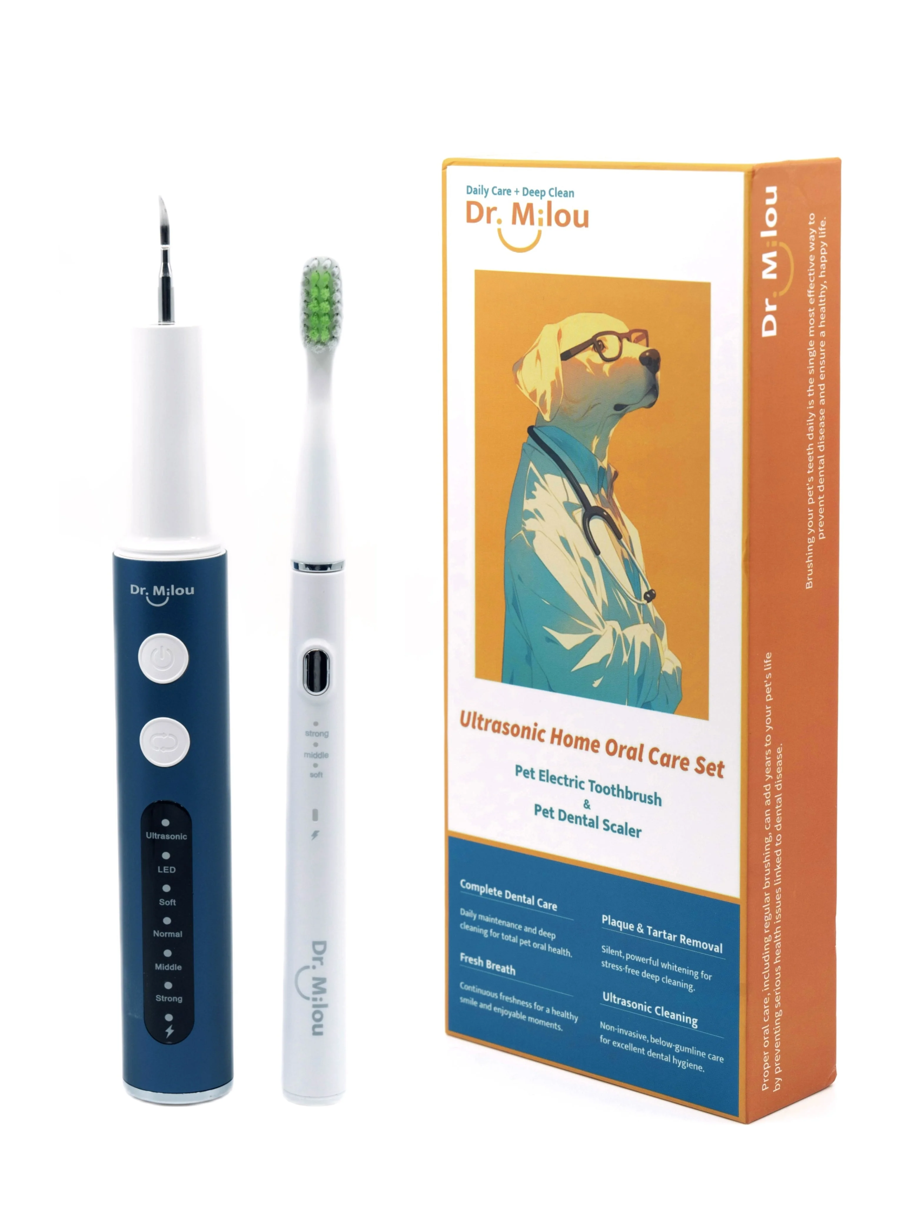 Exceptional Anesthesia- Pet Dental Cleaning Kit Professional Ultrasonic Tartar Remover Electric Toothbrush for Dogs Cats by Dr. Milou® Functional