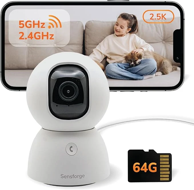 Official SensForge 2.5K Indoor Pan-Tilt Dome Security Camera 360° Coverage AI Human Pet Detection Two-Way Talk Dual-Band Wi-Fi 2.4G 5G 64GB SD Card Basic Plan Optional Subscription 1 White About ThisOverview Healthy