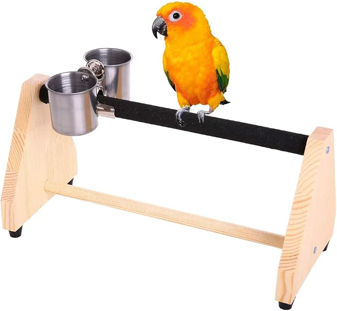 Superior QBLEEV Parrot Play Wood Stand Bird Grinding Perch Table Platform Birdcage Pure