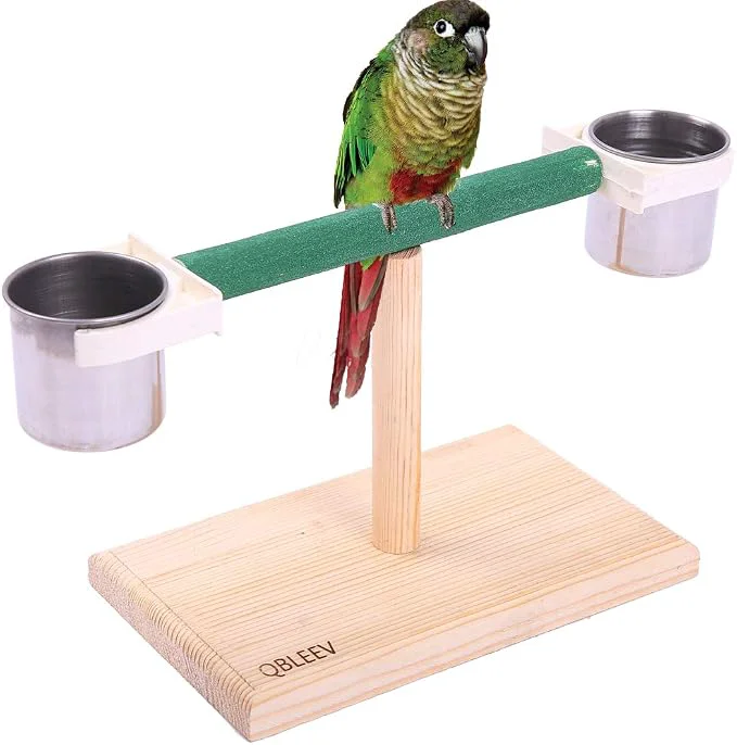 Organic QBLEEV Bird Play Stands Tabletop T Parrot Perch Wooden Bird Playstand Portable Fine