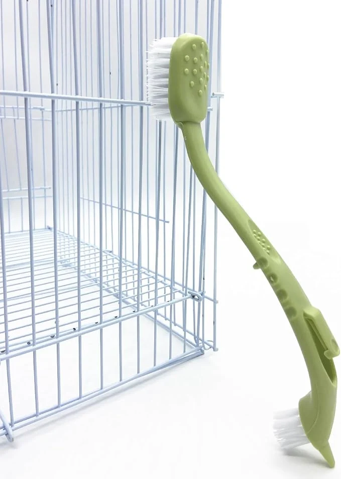 Practical Bird Cage Cleaning Brush Two Brush Heads Long-Handled Tool Dependable