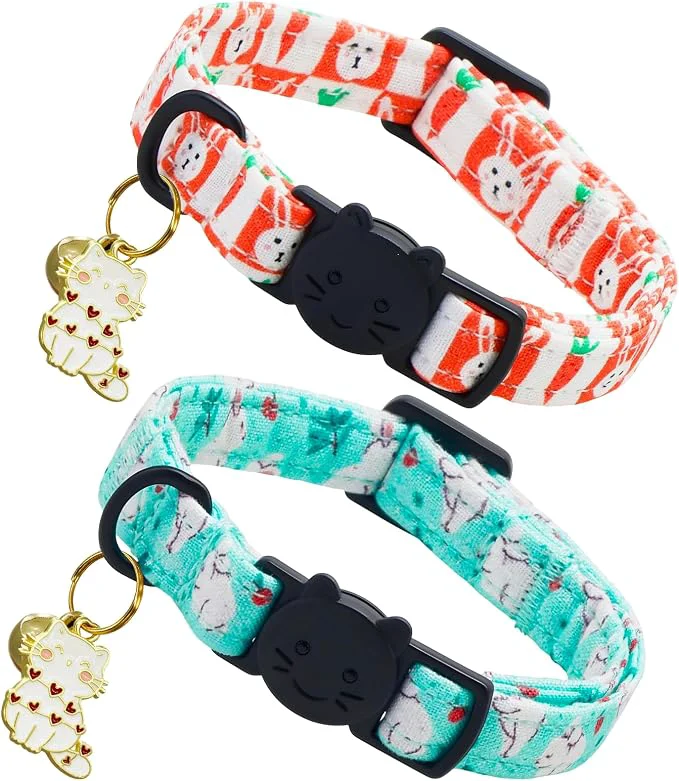 Fast Easter Cat Collar-2 Pack Collars White and Orange Rabbit Print Breakaway Pure