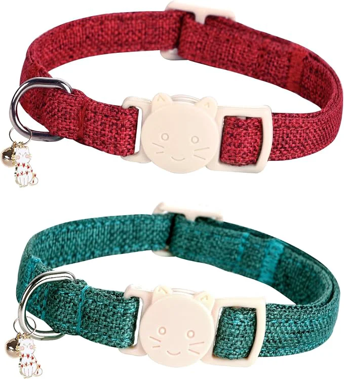 Premium Material Christmas Cat Collar-2 Pack Cat Collar Red and Green Linnet Detailed