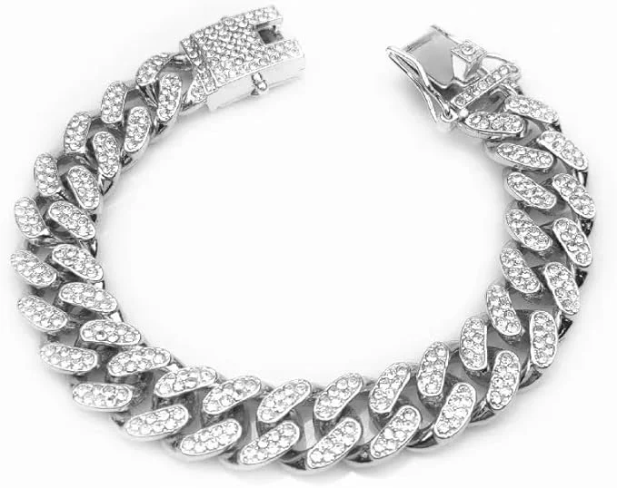 Soft Dog Collar Design Cuban Link Silver Secure Buckle Dog Chain Crystal Necklace Prestigious