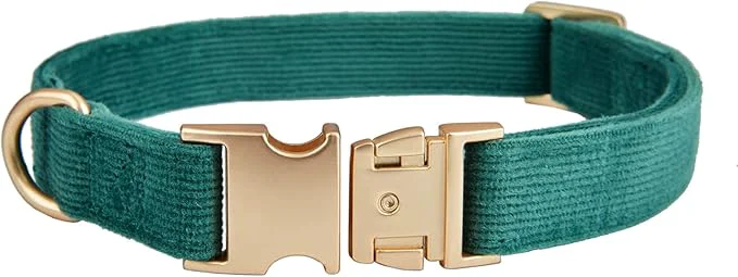 Convenient Soft Cotton Dog Collar with Metal Buckle Adjustable Heavy Duty Comfy Corduroy Reliable