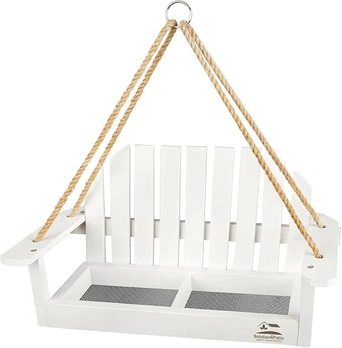 Safe Solution4Patio White Swing Bird Feeder Squirrel-Proof Metal Mesh Tray Recyclable