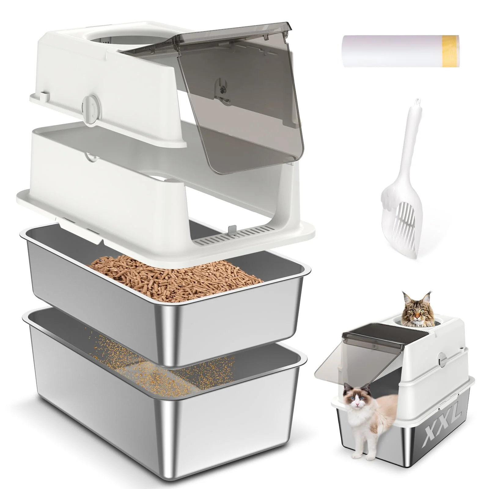 Innovative Zuqqony Stainless Steel Sifting Litter Box – Fully Enclosed Easy-Clean for Big Cats Fine Crafted