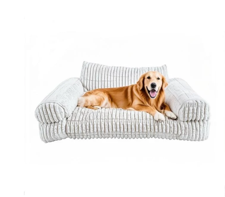 Original Design Wagsage Cute Couch for Pets — 40in Cream Corduroy Pet Sofa with Non-Slip Bottom Verified