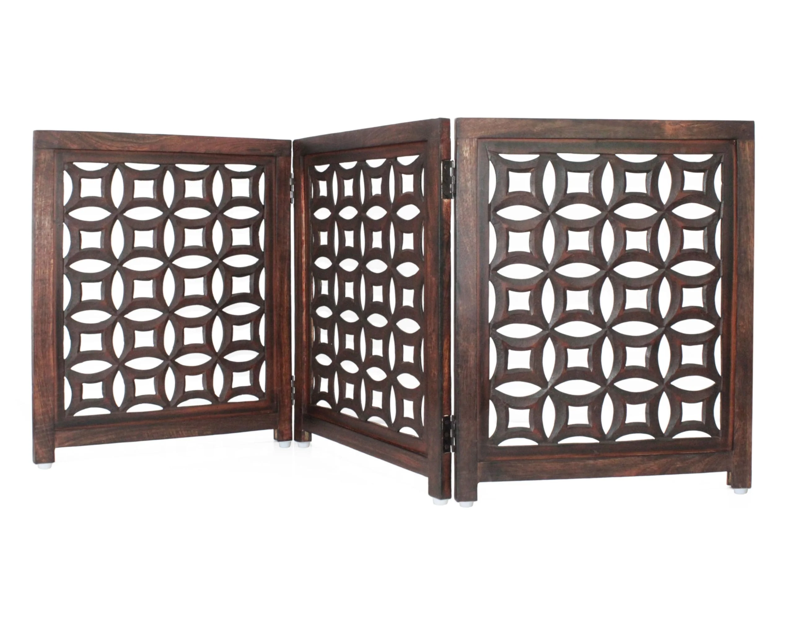 Enhanced IRONGATE Wooden Foldable Pet Gate 3-Panel 20 W x 24 H -Standing Antique Brown Versatile