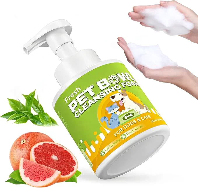 Powerful Dog Bowls Cat Bowls Cleaner Pet Toy Cleaner Mousse 320ML Natural Formula with Citric Acid Cleans Dishes Feeders Accessories Leaves No Residue Safe for Pets Solid