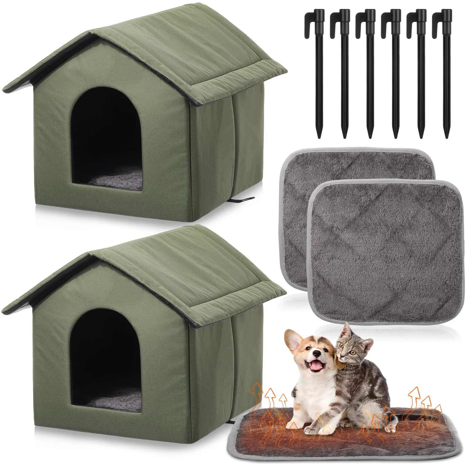 Elegant Cinnvoice 2 Sets Outdoor Cat Shelter with Self-Heating Pads – Waterproof Winter Pet Cave Green Proven