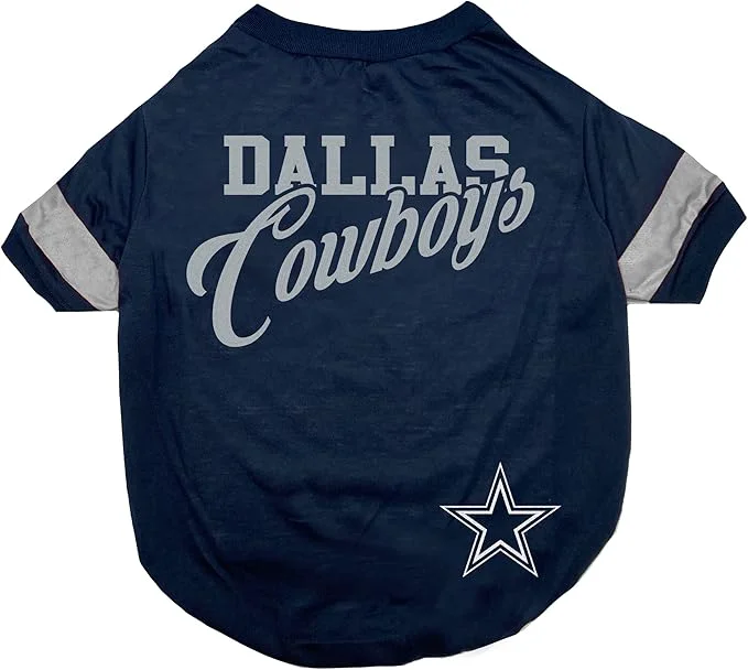 Functional Pets First NFL Dallas Cowboys Dog Cat T-Shirt Small. Football Pet Shirt with Team Name Logo Striped Sleeves Poly-cotton Material Machine WashableAbout ThisOverview Versatile