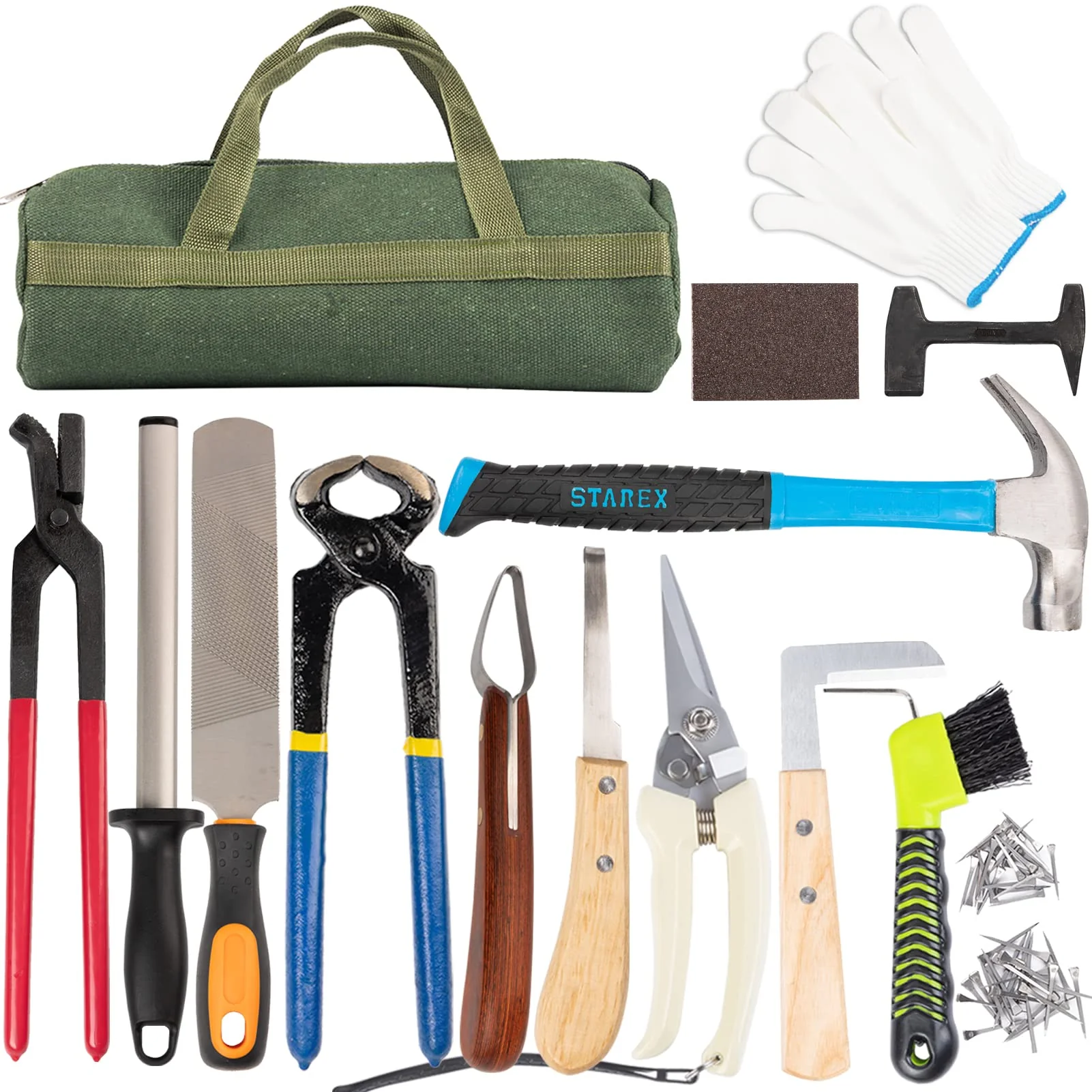 Modern capuca Farrier Tools Kit – 64-Piece Hoof Trimmers for Horses Goats Pigs Detailed