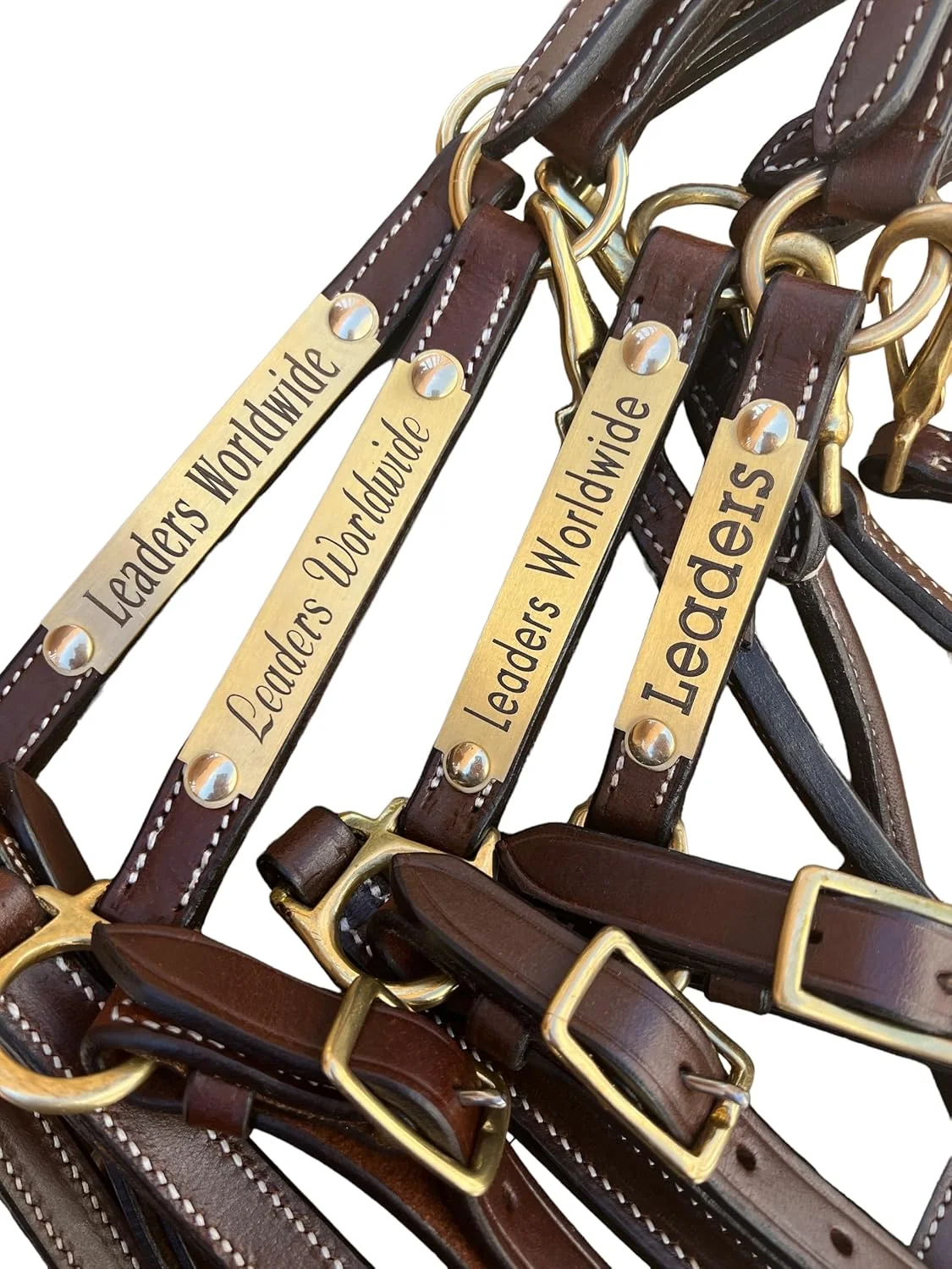 Top-Quality Leaders 3 4 Leather Halter for Horses with Customized Engraved Name Plate Brown Leather with Solid Brass Hardware Dependable