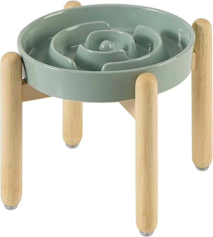 Practical Ceramic 3.2 Cup Raised Slow Feeder Dog Bowl Set d Bowl with Wooden Stand for Large Dog 9.5inch Puzzle Slow Pet Food Dish Anti-Gulping Light Green Single Bowl Stand About ThisOverview High-Quality