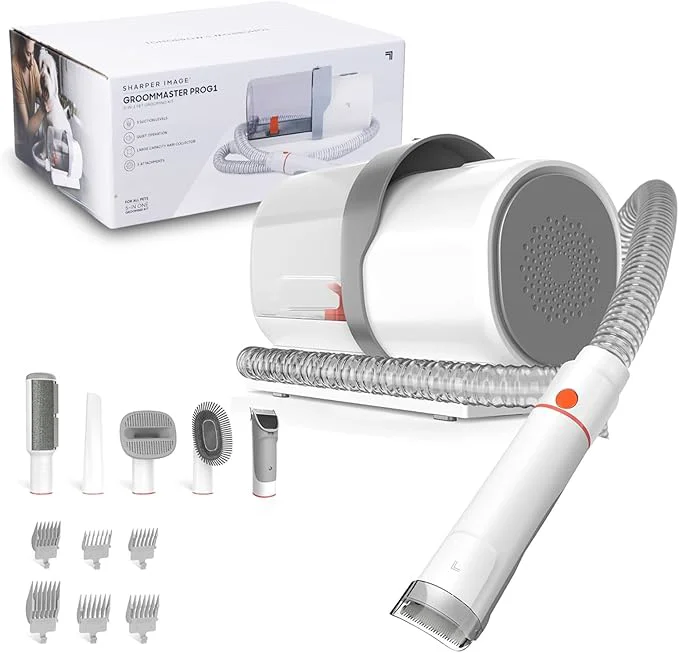 Green Sharper Image Professional Pet Grooming Vacuum Kit 5-in-1 Dog Grooming Clippers with Low Noise Trimmer 2.5L Large Dust Cup 3 Suction Modes 5 Grooming Tools for Dogs Cats and Small Pets Minimalist
