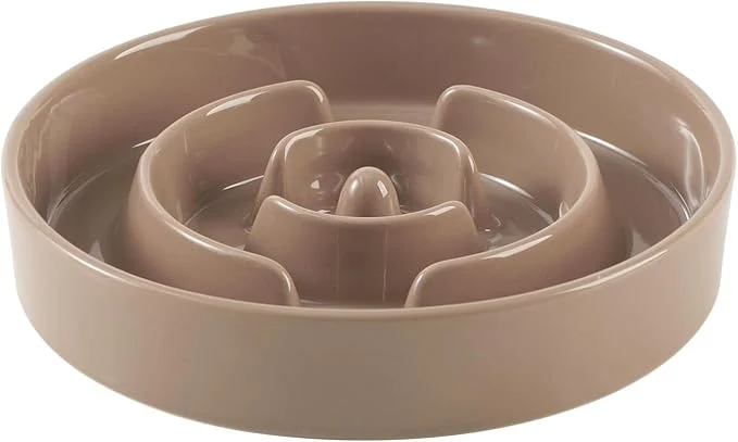 Authentic Ceramic 1.2 Cup Slow Feeder Dog Bowl for Medium and Small Breed 7.3inch Puzzle Dog Food Dish Anti-Gulping Stop Bloat Preventing Choking Single Bowl-Brown Coffee About ThisOverview Solid