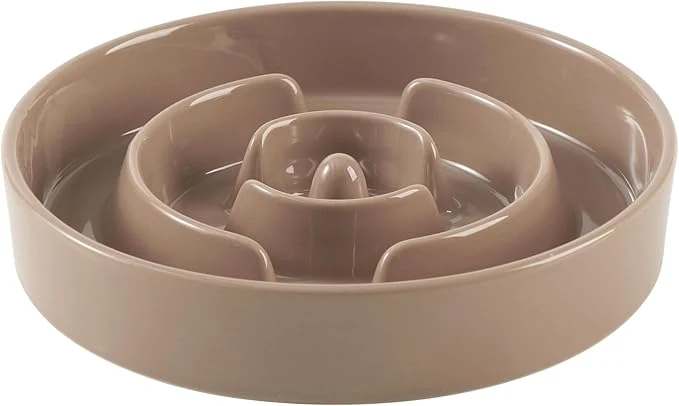 Safe Ceramic 3.2 Cup Slow Feeder Dog Bowl for Large Dog 9.5inch Puzzle Food Dish Anti-Gulping Stop Bloat Preventing Choking Single Bowl-Brown Coffee About ThisOverview Crafted