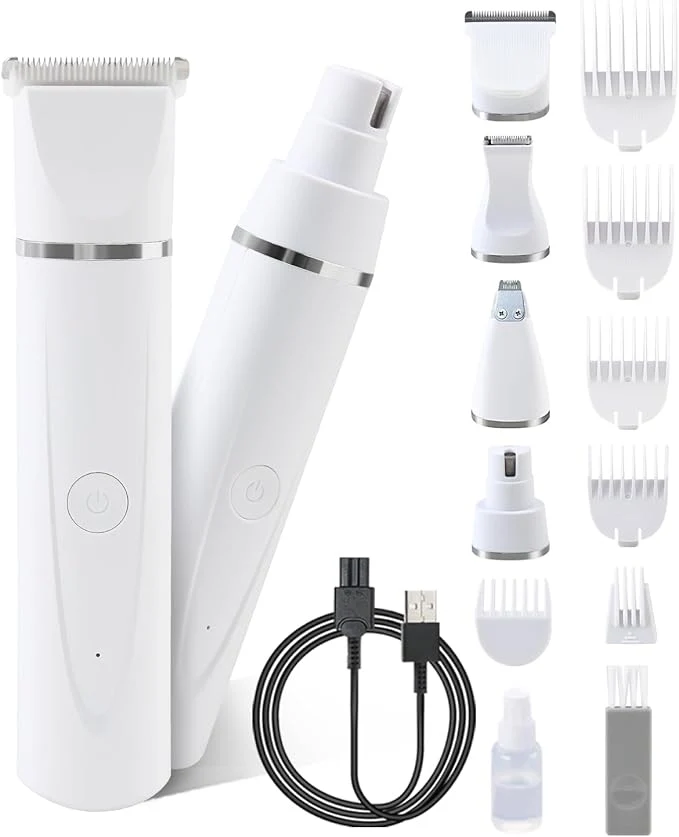 Verified 4 in 1 Dog Grooming Kit - Dog Clippers Rechargeable Low Noise - Multi-Functional for Hair on Pets Toes Hair Repair on face Around Ears and toenail GrindingAbout ThisOverview Smooth