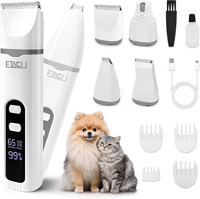 Solid ETACCU 4 in 1 Dog Clippers Grooming Kit with LED Display Cordless Dog Quiet Hair Trimmer for Paw Nail Grinder Rechargeable 2-Speed Cat Clippers Face Shaver for Paw Nail Body Ear Top-Quality