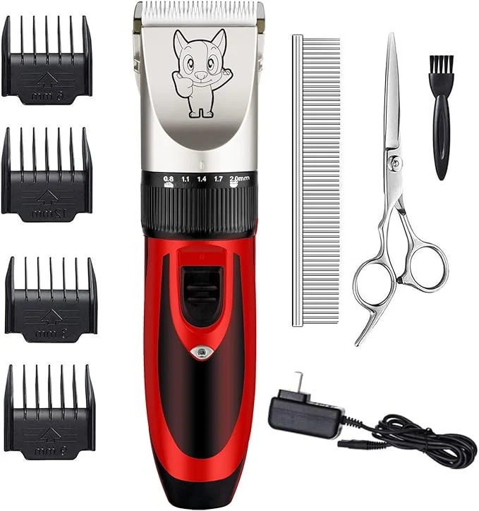 Genuine Highdas Dog Grooming Kit Clippers Low Noise Electric Quiet Rechargeable Cordless Pet Hair Thick Coats Clippers Trimmers Set Suitable for Dogs Cats and Other Pets Red About ThisOverview Flexible