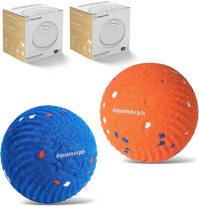 Smart 2 Pack Interactive Dog Balls - Auto Moving Bouncing Vibrating Washable Dog Toys for Large Medium Dogs Type-C Rechargeable Blue and Orange Ripple PatternAbout This Dependable
