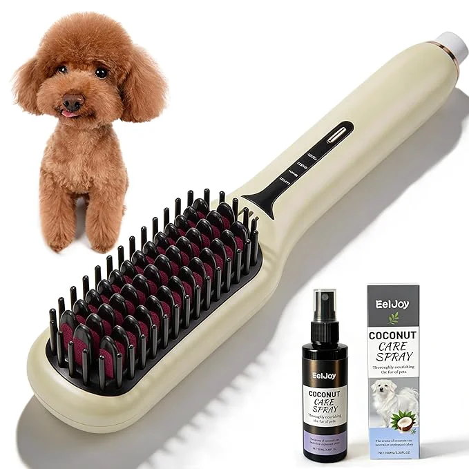 Versatile 2-in-1 Electric Pet Grooming Brush with Coconut Oil Conditioner Spray Professional Hair Styling Tool for Medium and Long Haired Dogs and Cats Quick Hair Styling Removing Loose Fur Knots First-Class
