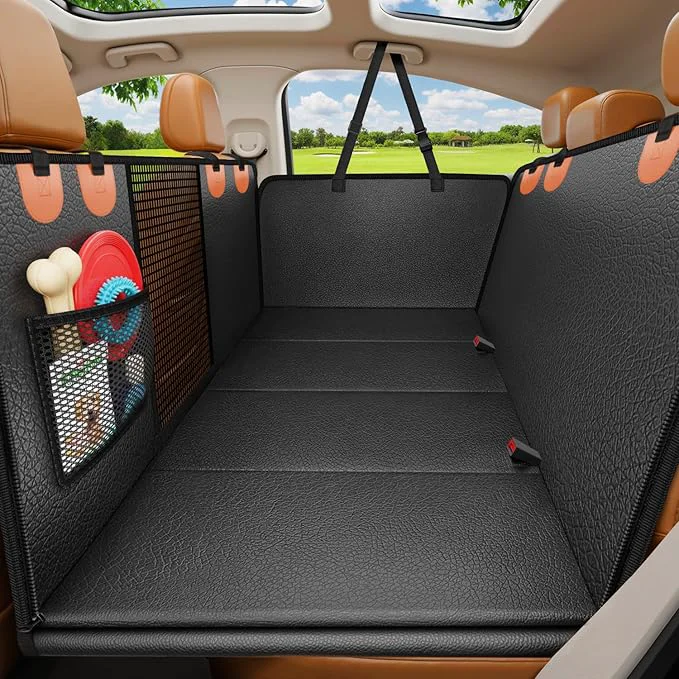 Functional URPOWER PU Leather Backseat Extender for Dogs Hard Bottom Dog Car Seat Cover for Back Seat Holds 400 LBS Waterproof Dog Car Hammock Anti-Scratch Pet Rear Seat Protector Travel Bed for Car and SUVAbout ThisOverview High-Performance