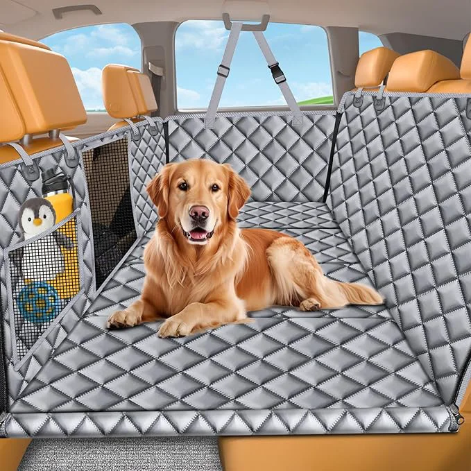Premium Material URPOWER Backseat Extender for Dogs - Hard Bottom Dog Car Seat Cover for Back Seat Dog Hammock for Car and SUV Pet Rear Seat Protector Dogs Travel Bed with Mesh Window Side FlapsAbout ThisOverview Minimalist