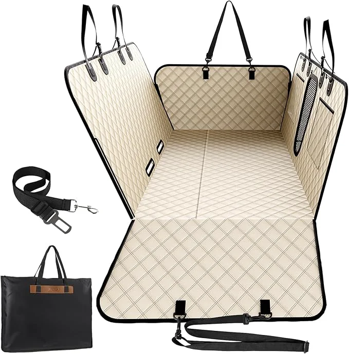 Flexible A-Pce 600D Heavy Duty Dog Car Seat Cover for Back Seat 2025 Upgraded Hard Honeycomb Bottom Back Seat Extender for Dogs- Holds 600lbs Waterproof Scratch Proof Nonslip Dog Hammock for SUV KhakiAbout ThisOverview Optimized