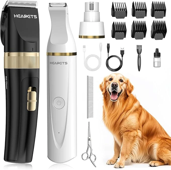 Lightweight Dog Hair Clippers for Grooming Kit and Dog Paw Trimmer Nail Grinder for Grooming Low Noise Rechargeable Cordless Shaver Grooming Supplies for Pet Cats Dogs Black White About ThisOverview Premium