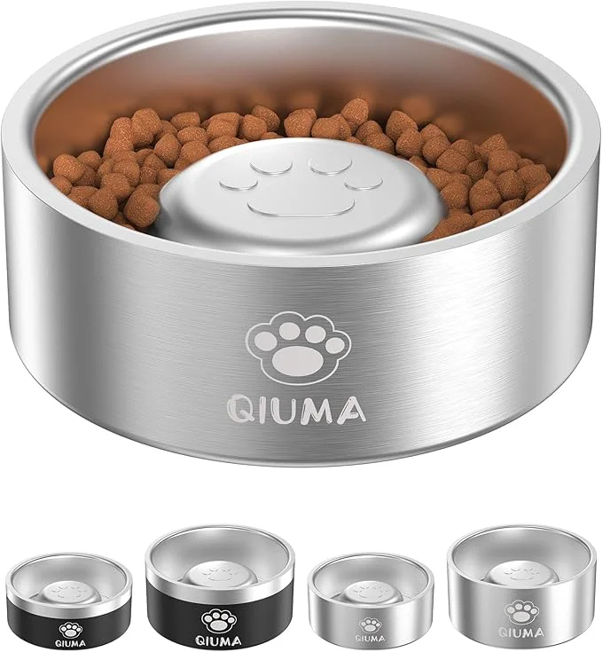 Powerful Slow Feeder Dog Bowls Stainless Steel Food-Grade 304 Dog Slow Feeder Bowl 2 Cups Capacity Heavy Duty Double-Layer with Non-Slip Base Pet Puzzle Bowl for Small Medium Dogs Silver About ThisOverview Dependable