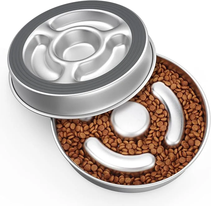 Solid Stainless Steel Non Slip Slow Feeder Dog Bowl 4 Cups Metal Dog Food Bowls for Medium and Large Dogs Fun Bloat Stop Pet Bowl Dogs Water Bowl for Fast Eaters Slows Down Pets EatingAbout ThisOverview Durable