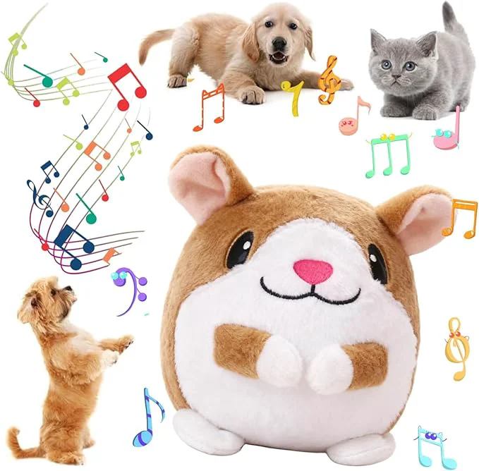 Carefully Designed Interactive Dog Toys Active Moving Pet Plush Toy with Recording and Music Modes Jumping Squeaky Song shaking Interactive Dog Ball Rechargeable Dog Toys to Keep Them Busy Animal Plush Pet Toy Hamster About This Contemporary