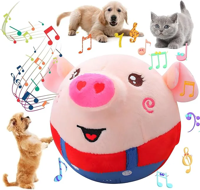 Solid Interactive Dog Toys Active Moving Pet Plush Toy with Recording and Music Modes Jumping Squeaky Song shaking Interactive Dog Ball Rechargeable Dog Toys to Keep Them Busy Plush Pet Toy Smile Red Pig About This Elite