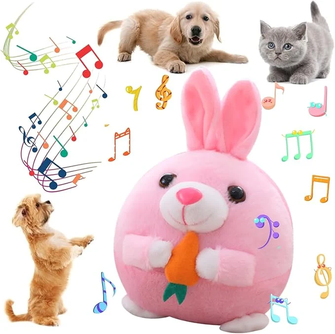 Breathable Interactive Dog Toys 2026 New Active Moving Pet Plush Toy Rechargeable Squeaky Dog Ball Toy with Talking Sound Washable Cartoon Bunny Plush Toy for Dogs Puppies Pink Bunny About This High-Grade