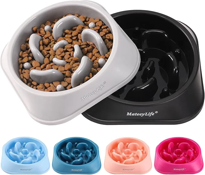 World-Class MateeyLife Slow Feeder Dog Bowls 2PCS Anti-Choking Puzzle Dog Food Bowls Anti-Slip Interactive Feeding Slow Down Eating Bloat Stop Maze Dishes for Medium Large Breeds Gray BlackAbout ThisOverview Contemporary